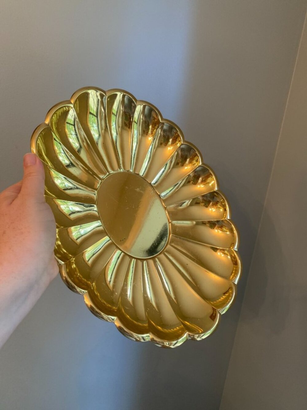 Vintage Brass Scalloped Chafing Dish Tray Large Hollywood Regency